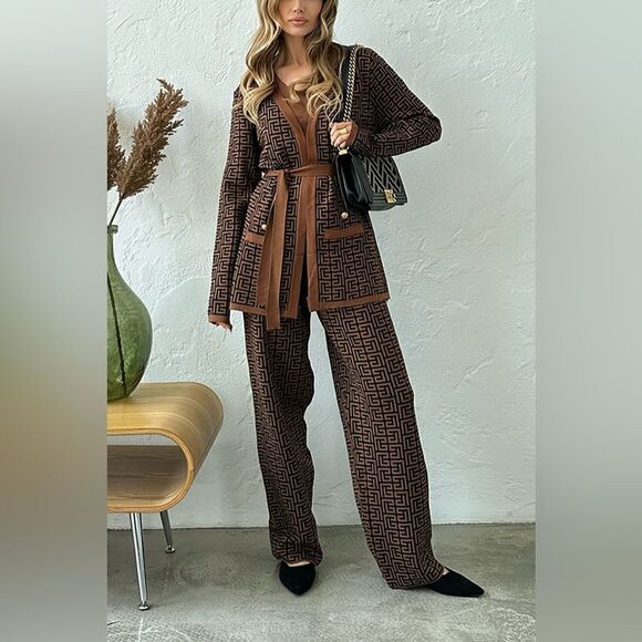 Three Piece Knit Set in Brown - Picture 1 of 6